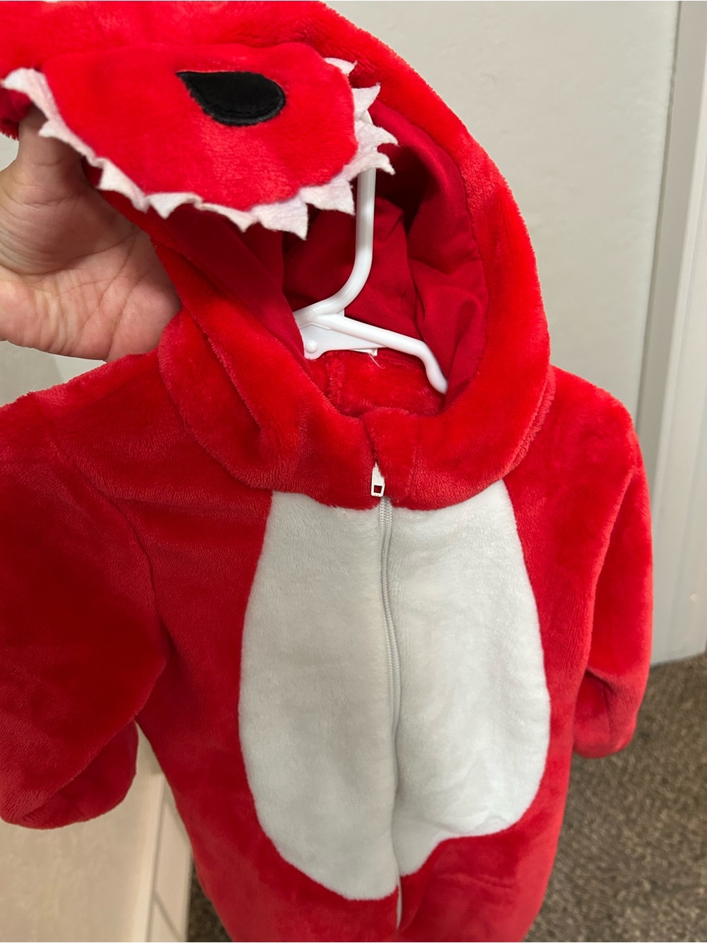 Kids Red Dino Plush Hooded warm Costume (18 months) - Picture 3 of 3